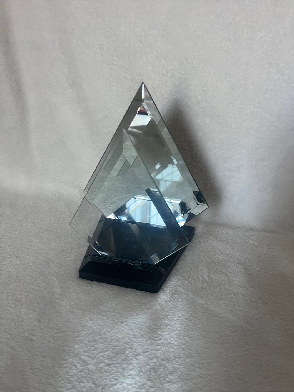 PartyLite Clear Glass Pyramid Sculpture with Blue Reflections